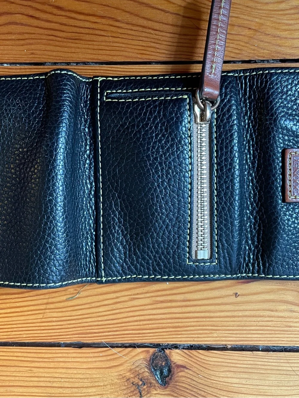 Dooney & Bourke Black Pebbled Leather Trifold Wallet Wristlet